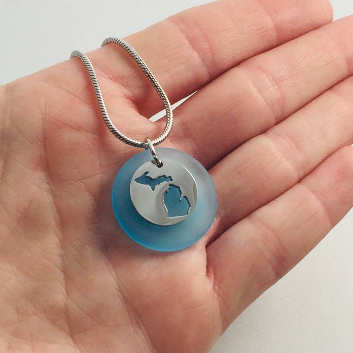 Be Inspired UP - Wholesale Pendant/Charm Necklace - Michigan Cutout Beach Glass Pendant2