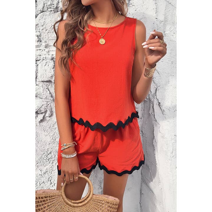 Supreme Fashion - Wholesale Lounge Set - Women's - Two Pieces Printed Sleeveless Pockets Shorts Sets