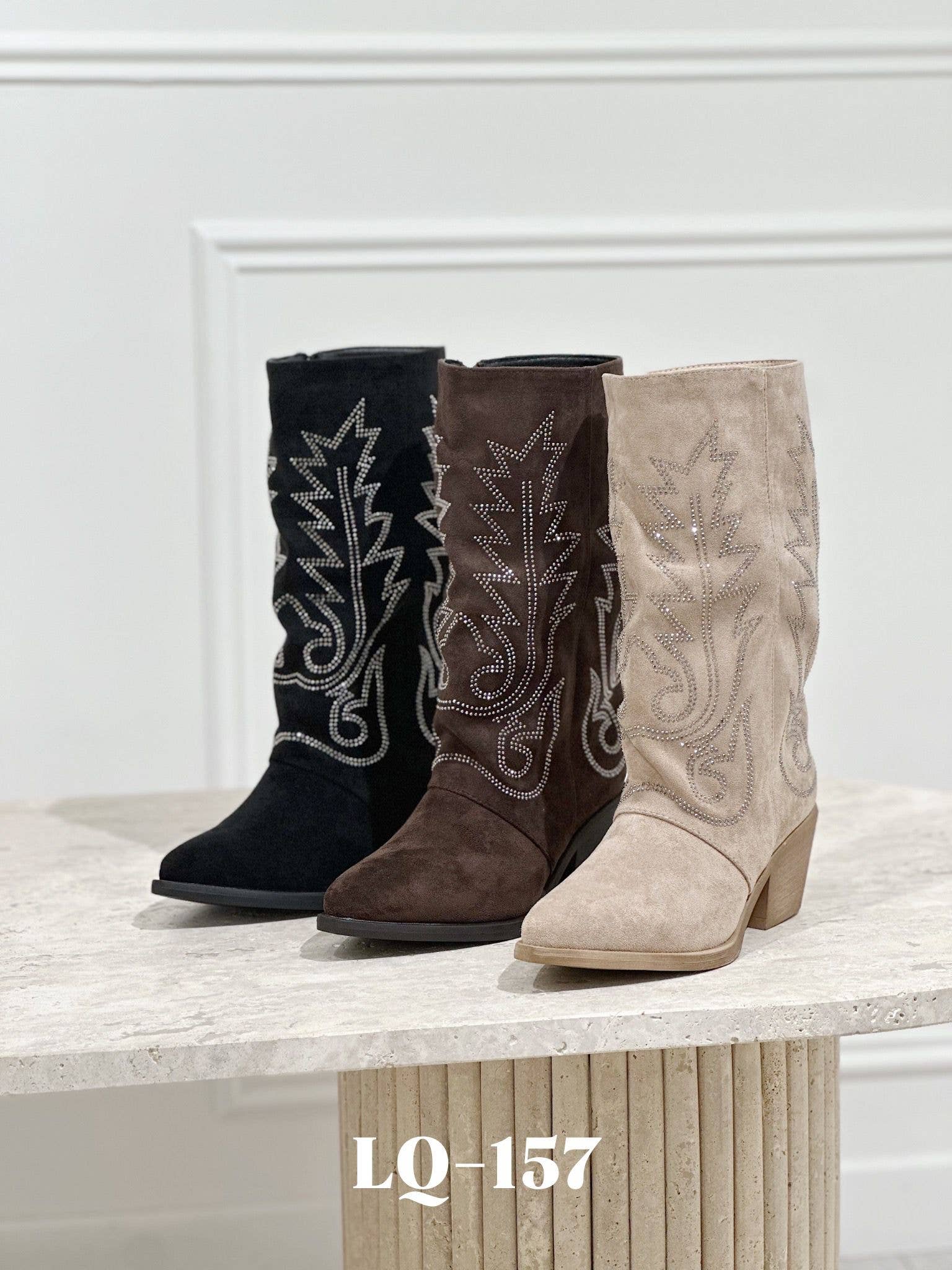 Stephan Paris - Vendita all'ingrosso Stivali da cowboy - Donna - Stivali Western in Camoscio con Strass LQ-1572