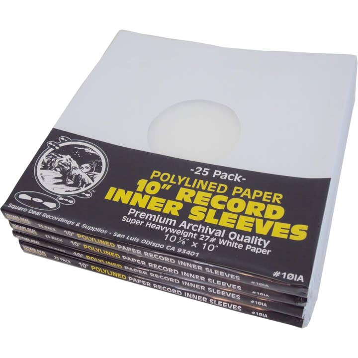 Square Deal Recordings & Supplies - Wholesale Craft Supplies - 10" LP Inner Sleeves - Polylined White Paper - With Hole