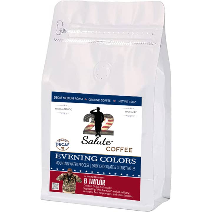 22 Salute Coffee 'Evening Colors' Decaf Blend, Ground for wholesale by 22 Salute Coffee