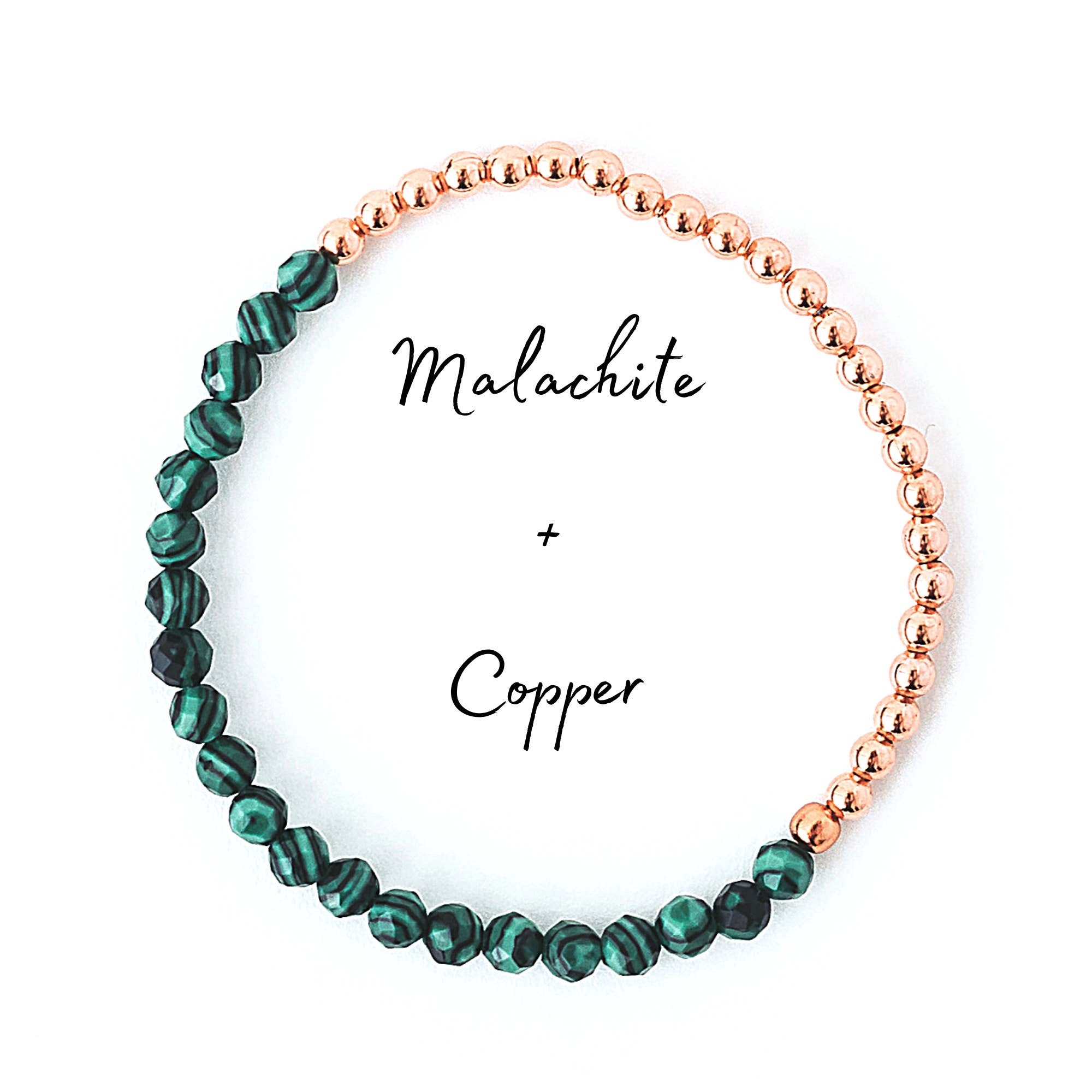 The Blue Yogi - Wholesale Beaded Bracelet - Multi-Faceted Malachite + 3mm Copper Bead Bracelet