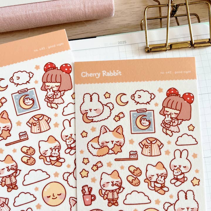 Cherry Rabbit – Engroshandel Klistermærke – Godnat klistermærkeark nr. 0421