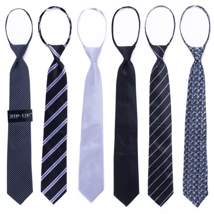 Selini New York - Wholesale Necktie - Men's - 6pc Microfiber Black Zipper Pre-Tied Neckties-MPWZ-BK#1