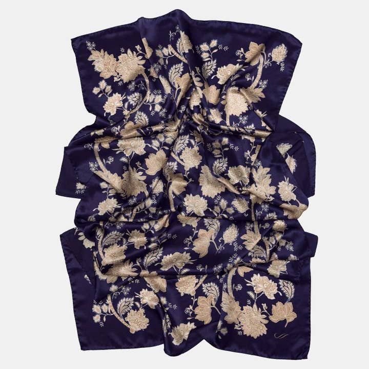 Elizabetta Made in Italy USA - Wholesale Scarf - Women's - Esmeralda - Silk Scarf/Shawl - Midnight Blue & Gold