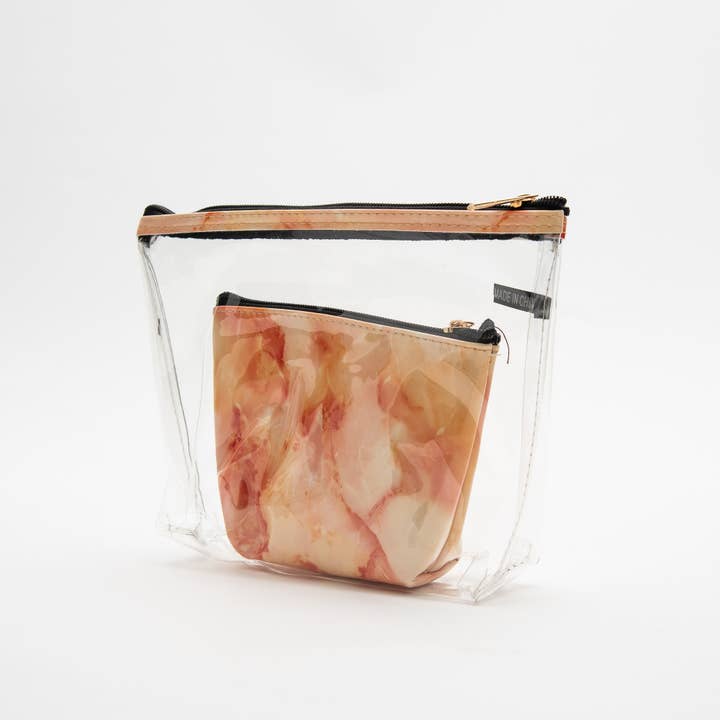 Justin & Taylor - Vendita all'ingrosso Borsa per trucchi/cosmetici - Marbleized Cloud | Set di 2 sacchetti per cosmetici - Sacchetti in marmo e trasparenti