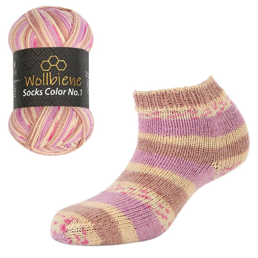 Wollbiene - Venta al por mayor Hilos - Hilo para calcetines Wool Bee Socks Color, 100 g, grosor 4 hebras0
