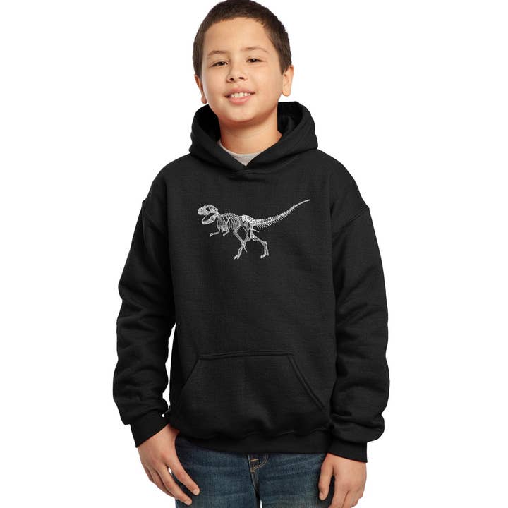 Boy's Word Art Hooded Sweatshirt - Dinosaur T-Rex Skeleton for wholesale by LA Pop Art