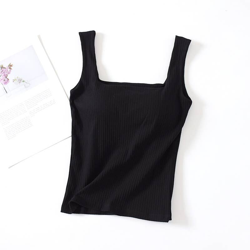 HIDDENBRAND - Wholesale Tank Top - Women's - Basic Essential cotton square neck rib tank top w self bra6
