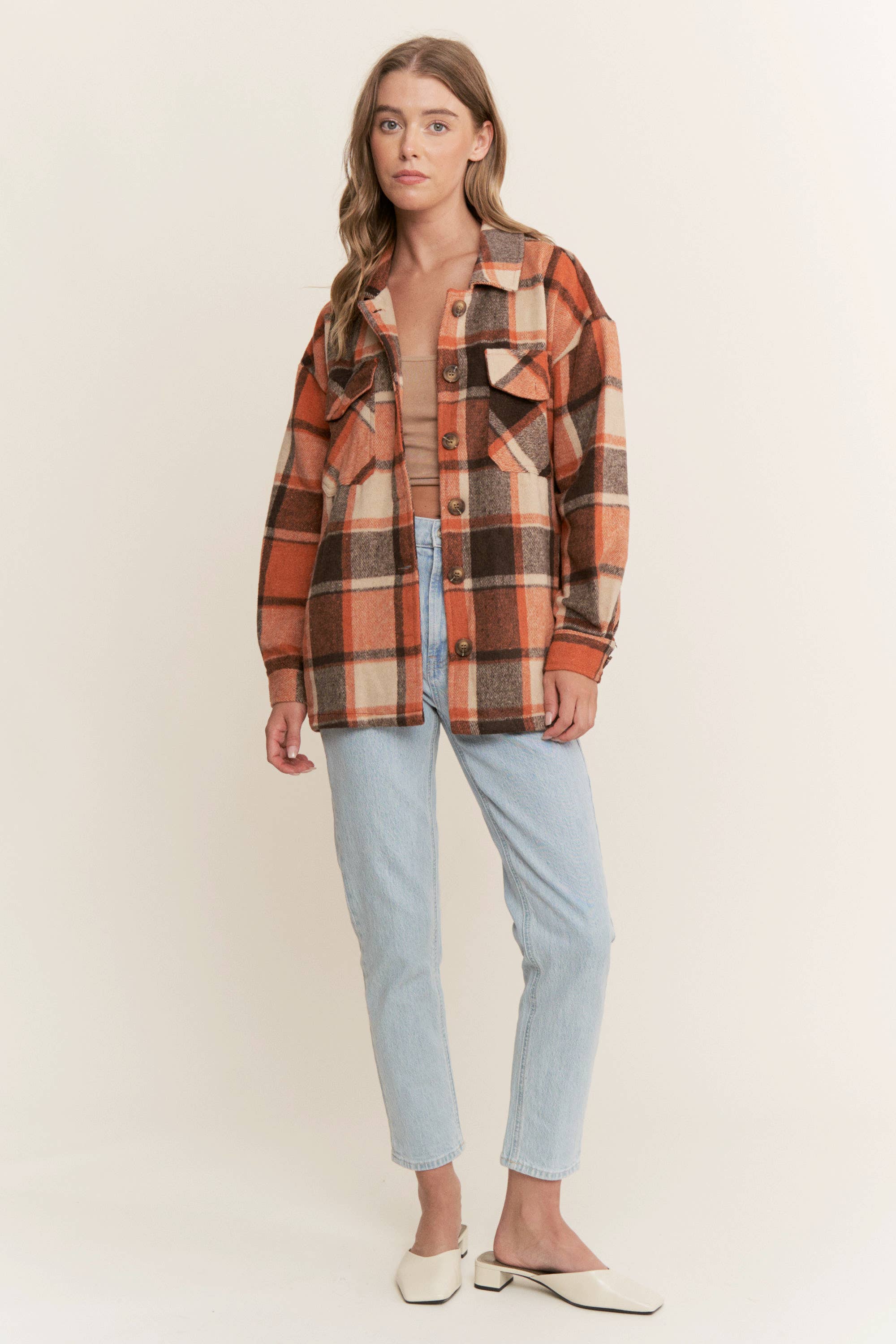 Sweet Generis - Wholesale Shirt Jacket/Shacket - Women's - FUZZY PLAID BUTTON DOWN FLANNEL SHIRT JACKET31