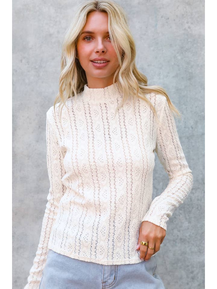 GRÄDDE Mock Neck Långärmad spetströja för wholesale på Faire