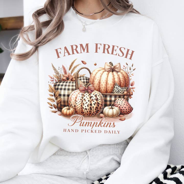 Farm fresh pumpkins women's fall graphic sweatshirt, Holiday for wholesale by ATTA TOOD Wholesale