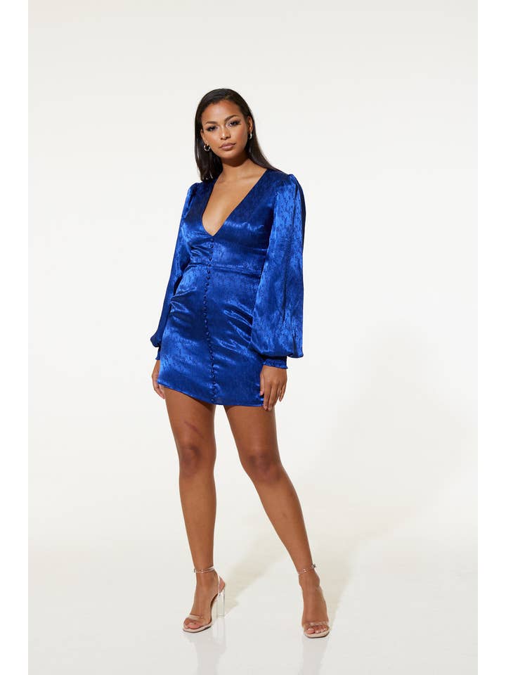 Samsara London - Vendita all'ingrosso Vestito - Donna - Abito corto Noha in jacquard blu riciclato1