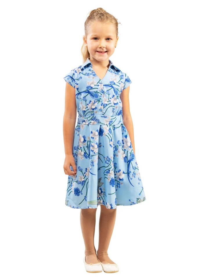 Vestiti con colletto e bottoni per bambine con uccelli in 3 colori per la vendita all'ingrosso da parte di Miss Lavish London