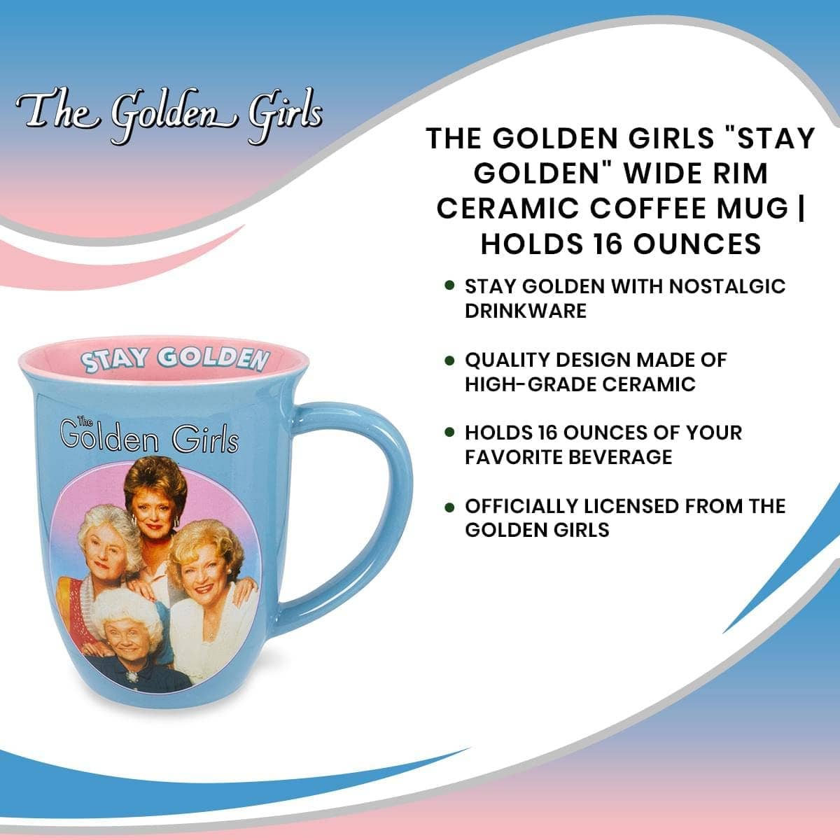 Silver Buffalo - Vente Tasse à café - Golden Girls Stay Golden Tasse en céramique à bord large 16 oz5