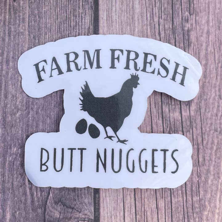 Farm Fresh Butt Nuggets Adesivo Impermeável Preto/Ímã por atacado de JG Sticker Shop