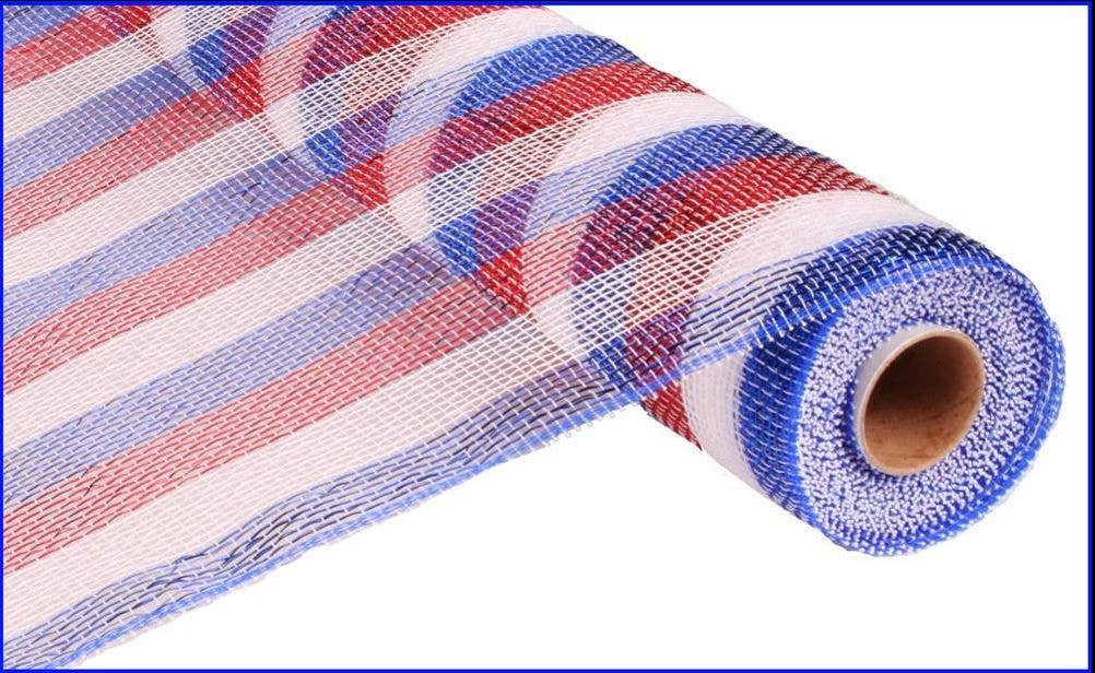 KMI International Corp. - Wholesale Ribbon - Gift Wrapping - 21" x 10yd Stripe Mesh, Red/White/Blue W/Foil, Polypropylene0