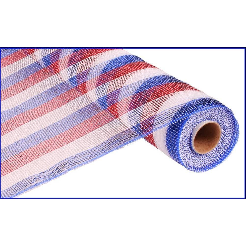 KMI International Corp. – wholesale Ribbon – Gift wrapping – 21" x 10yd Stripe Mesh, Red/White/Blue W/Foil, Polypropylene