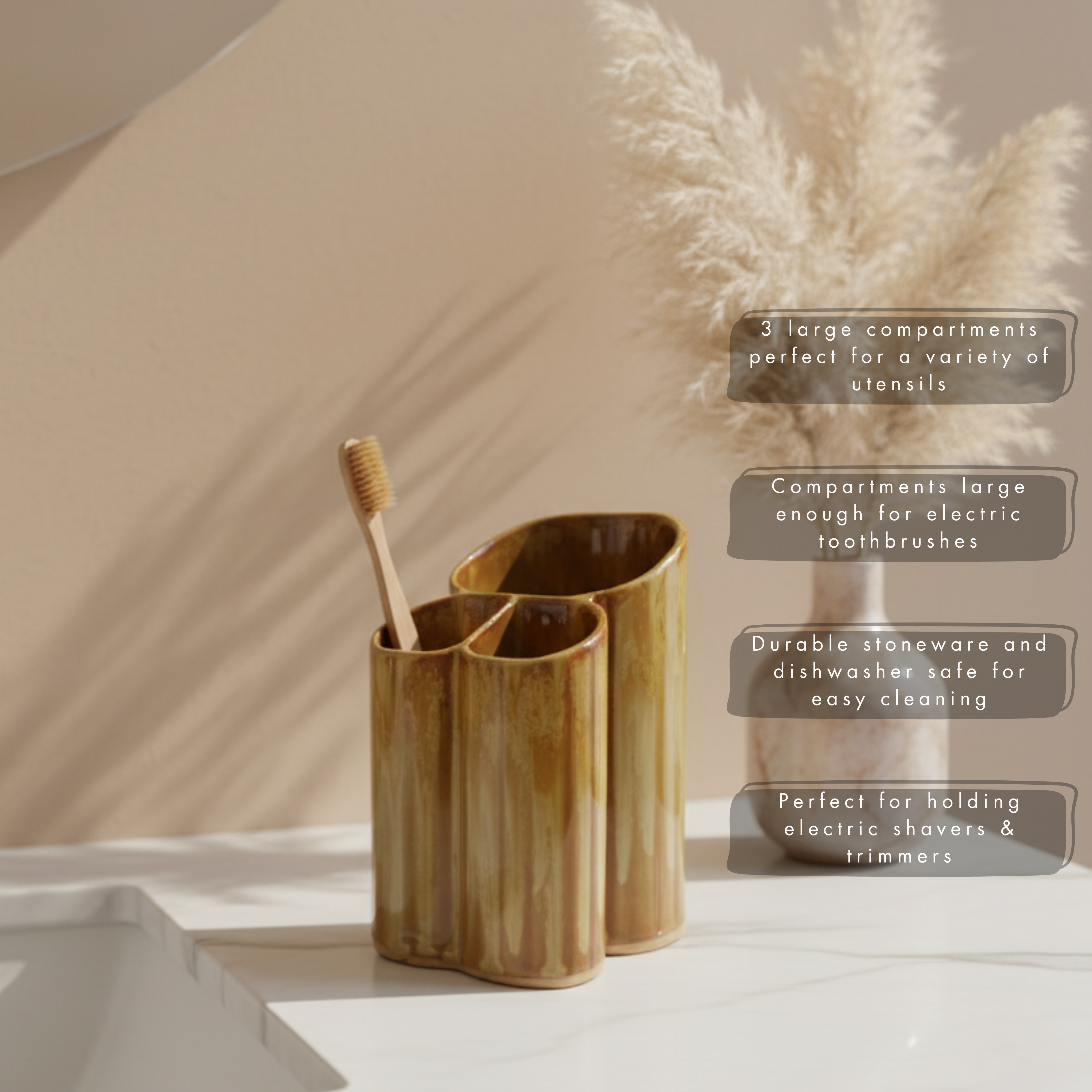 Bay Pottery – wholesale Toothbrush holder – Dual Toothbrush & Utensil Holder - Stoneware Pottery2