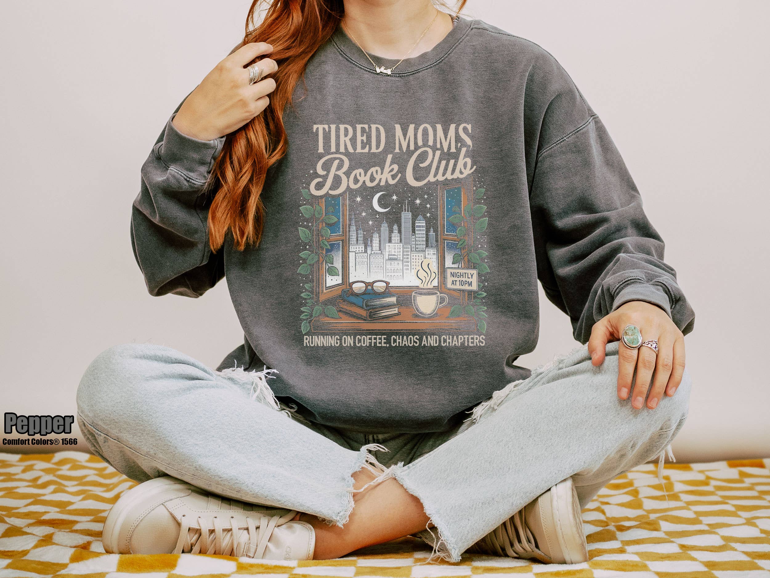 Glaime - Venta al por mayor Camiseta estampada - Mujer - Camiseta del Club de Lectura de Madres Cansadas de Comfort Colors, Camiseta de Mamá Lectora2