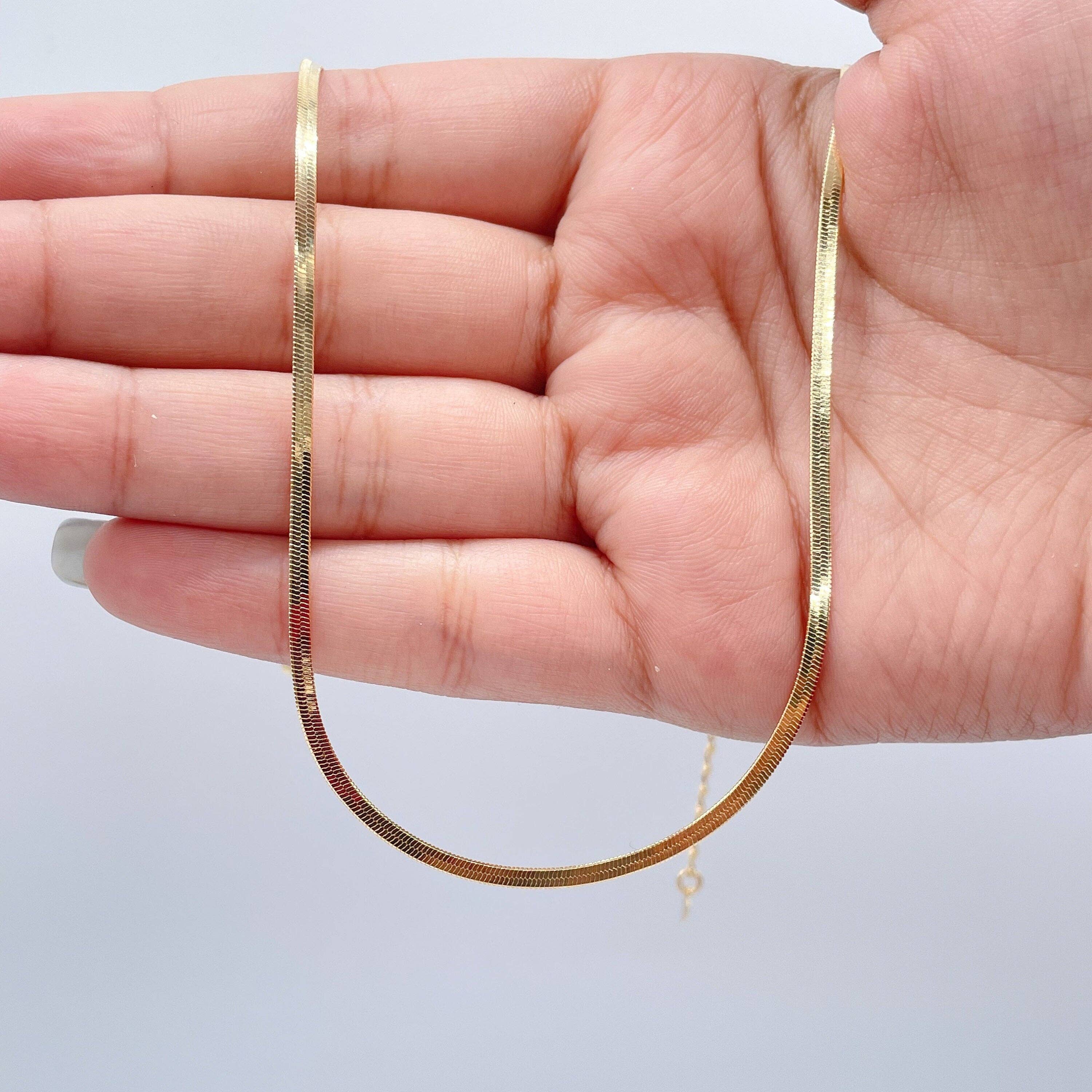 Milie - Wholesale Link & Chain Necklace - 18K Gold Filled Flexible 16"Herringbone 2mm and 2.5mm Chain5