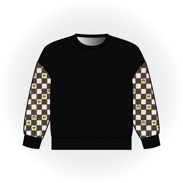 Alien Checker Print Colorblock Long Sleeve Dolman Top for wholesale by Quirky Kid Handmade