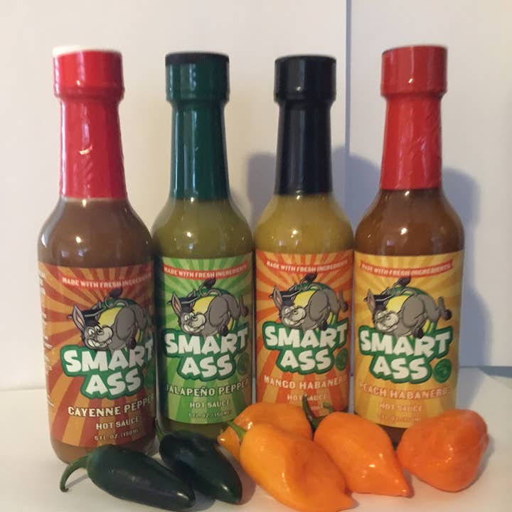 Smart Ass Hot Sauce 5oz bottles. Peach Habanero for wholesale by Smart Ass Hot Sauce
