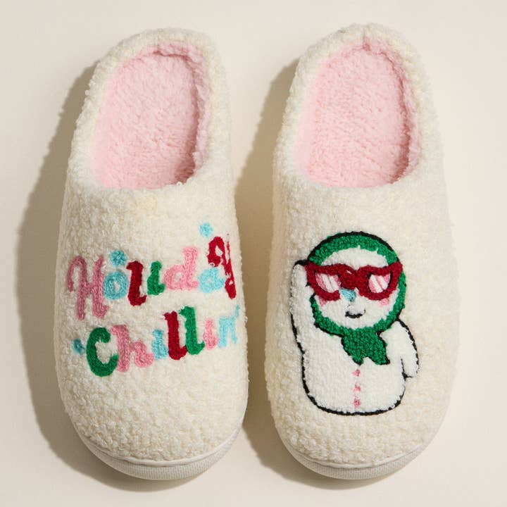 Holiday Chillin’ Snowman Slippers for Christmas Gift for wholesale by Lilla Haven