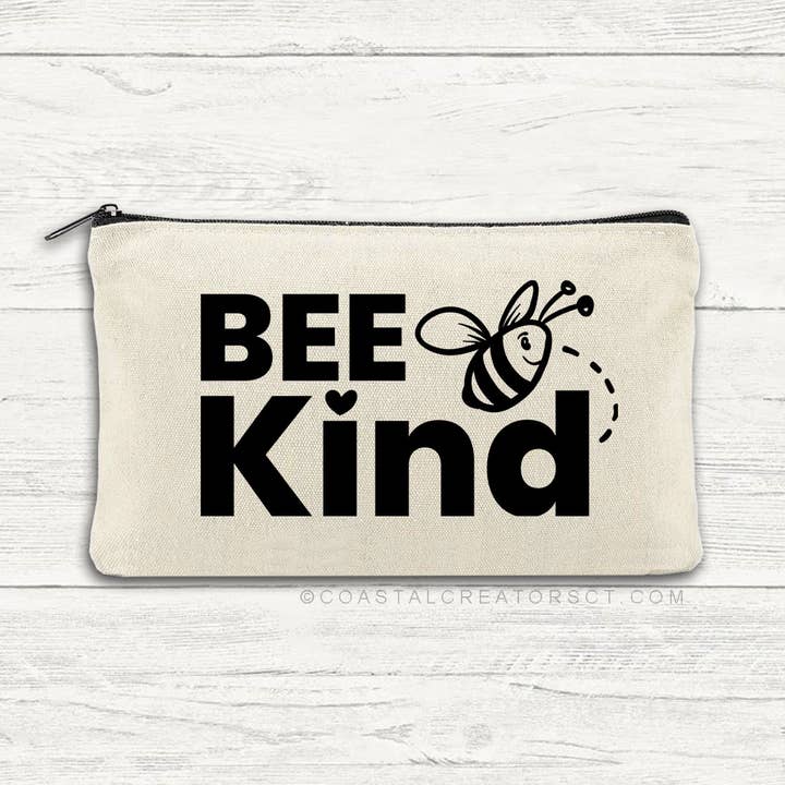 Bee Kind Canvas Multi-Use Zippered Storage Bag for wholesale by Coastal Creators of Connecticut