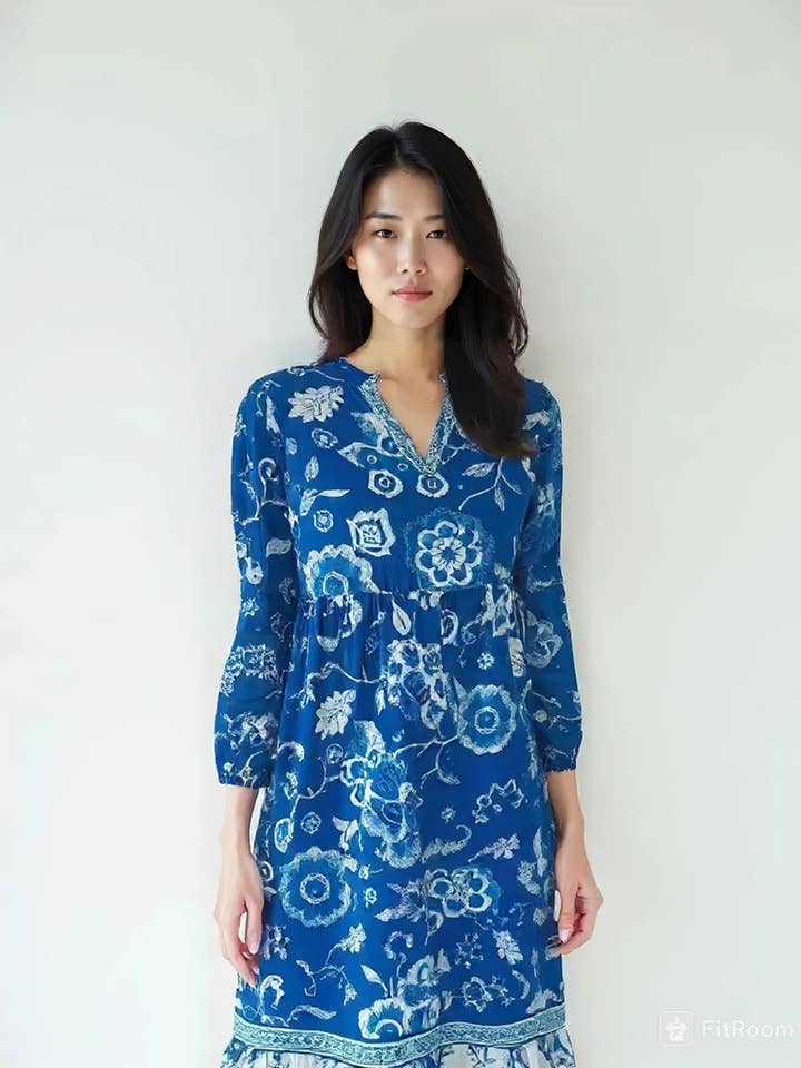 Abito Midi Boho Blu Garden Delight per la vendita all'ingrosso da parte di Avani Del Amour