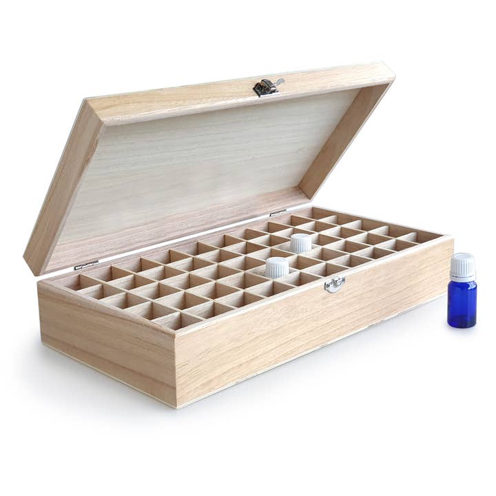Buckley & Phillips Aromatics – wholesale Essential oil holder – Wooden Oil Storage Box - 50 Compartment3