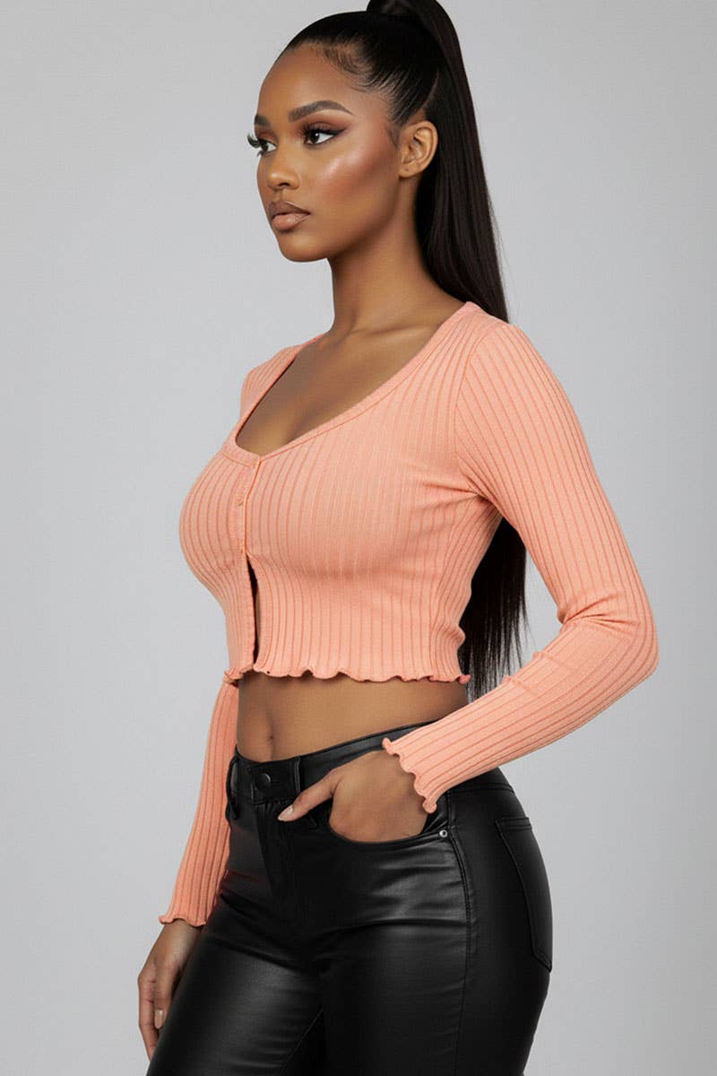 CAPELLA APPAREL - Wholesale Knit Top - Women's - Ribbed Button Front Split Long Sleeve Top19