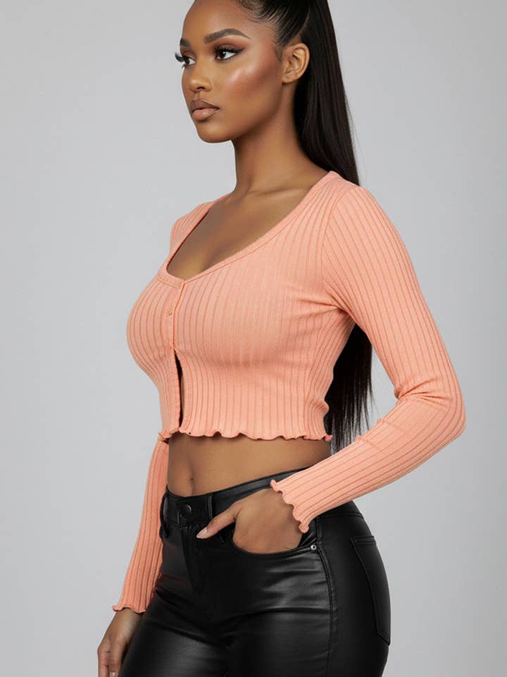 CAPELLA APPAREL - Wholesale Knit Top - Women's - Ribbed Button Front Split Long Sleeve Top19