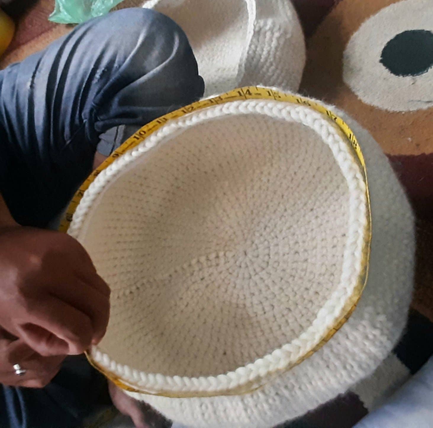 Luna-Leena  - handmade in Nepal - Wholesale Stool - kidsstool with wool cover - off white - hand crochet wool7