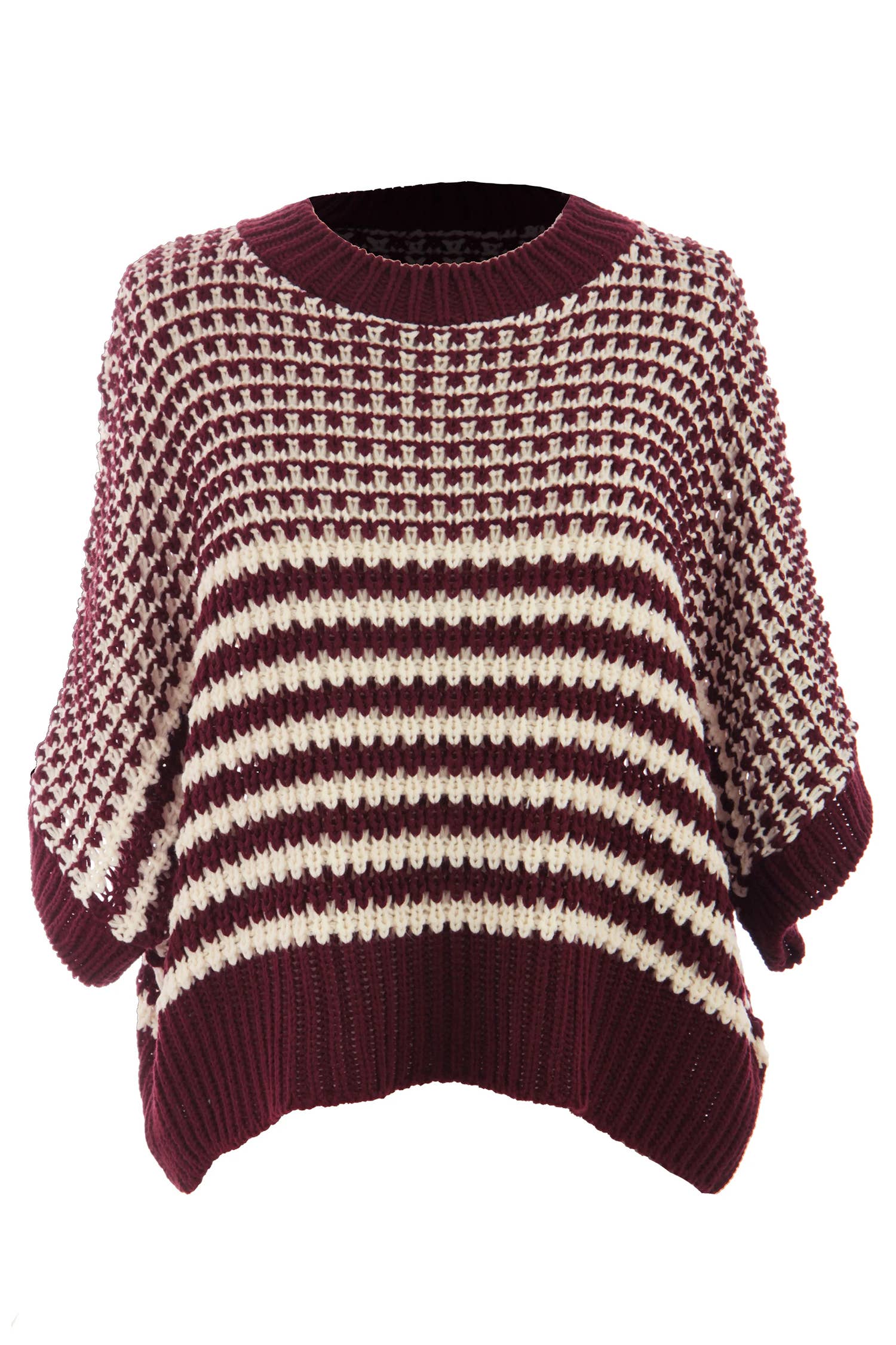 Suhkasana - Wholesale Knit Sweater - Women's - Red Striped Slouchy Knit Sweater with 3/4 Draped Sleeves15