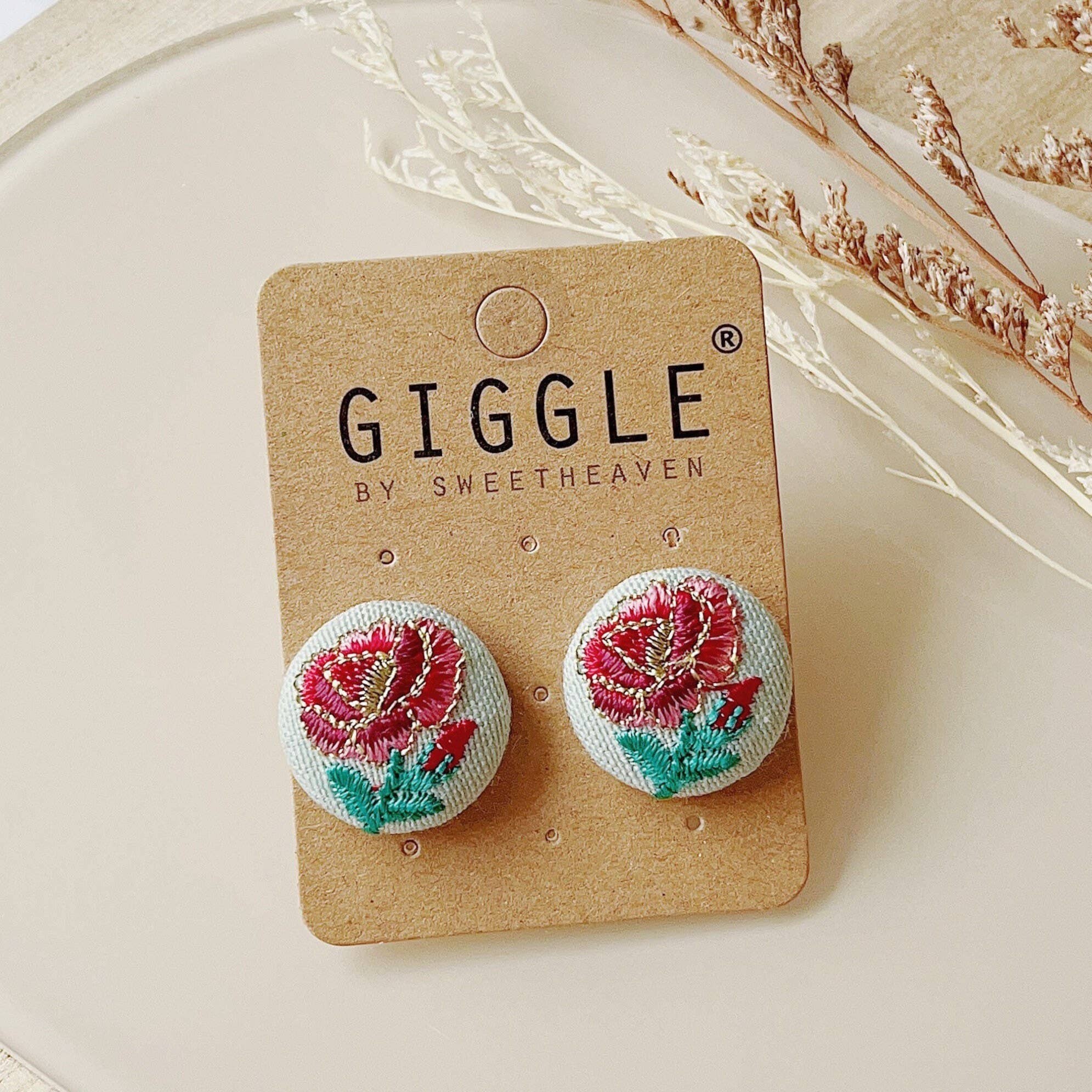 Giggle with Love - Wholesale Stud/Post Earrings - Embroidery Stud Earring| Handmade Embroidered Gift| Fruit Earrings Gift|Small Pear Embroidery Studs|Gift for Girlfriend|Mother Day Gift0