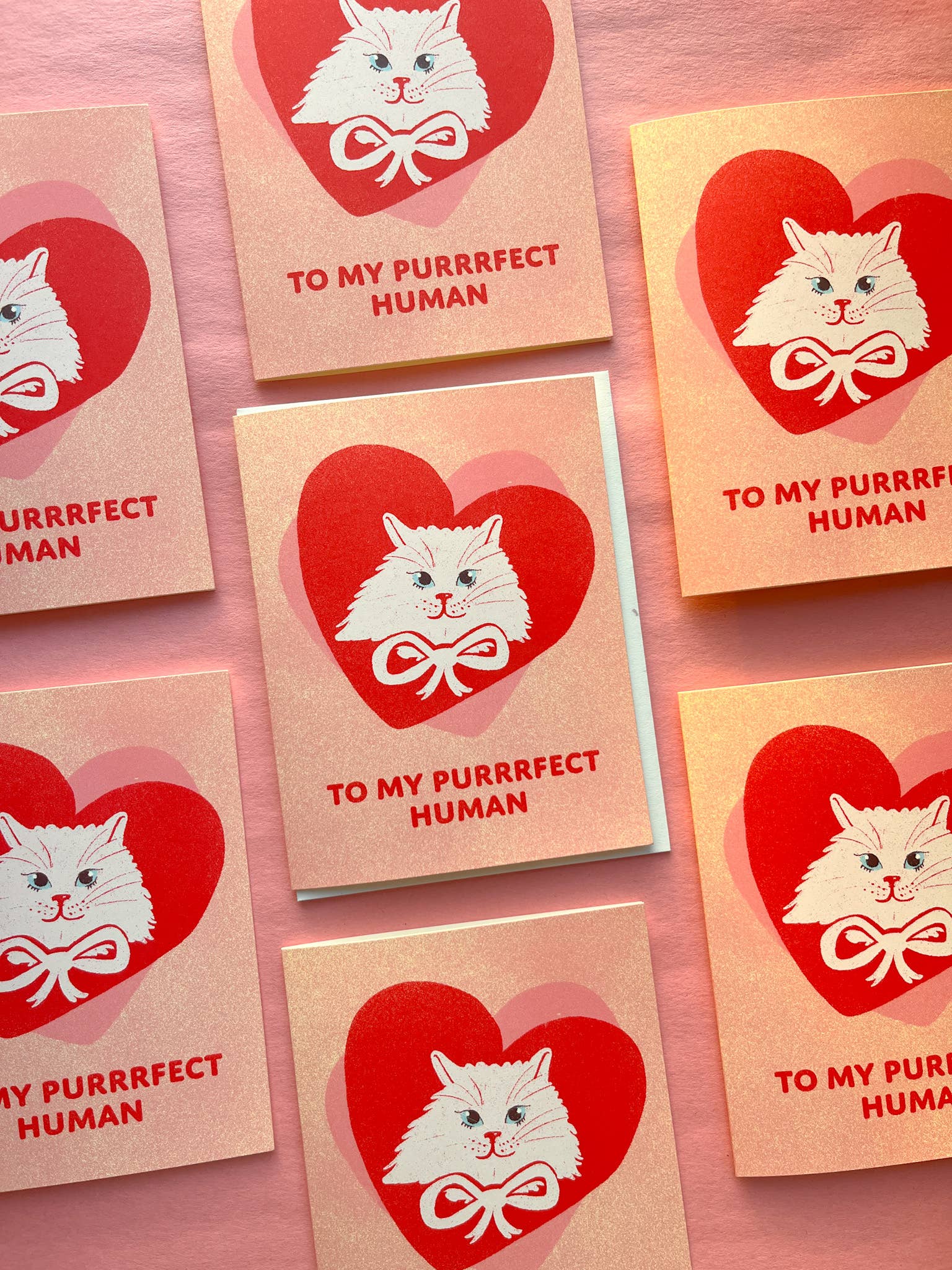 The Wednesday Co - Vente Cartes de déclaration d'amour - À mon humain purrfait - Carte d'amour (Style chat blanc mignon)2