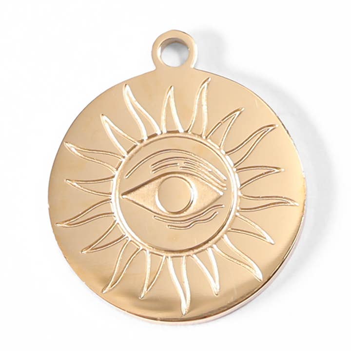 Stainless Steel Circle Sun Evil Eye Charm for wholesale by WJW