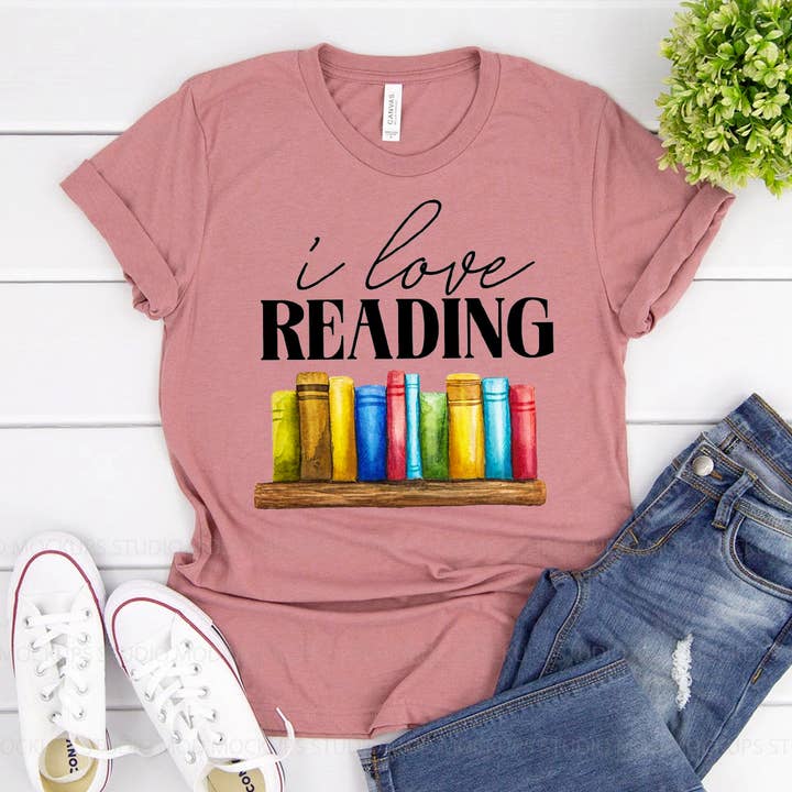 Maglietta I Love Reading - Bella Canvas per la vendita all'ingrosso da parte di Printliss