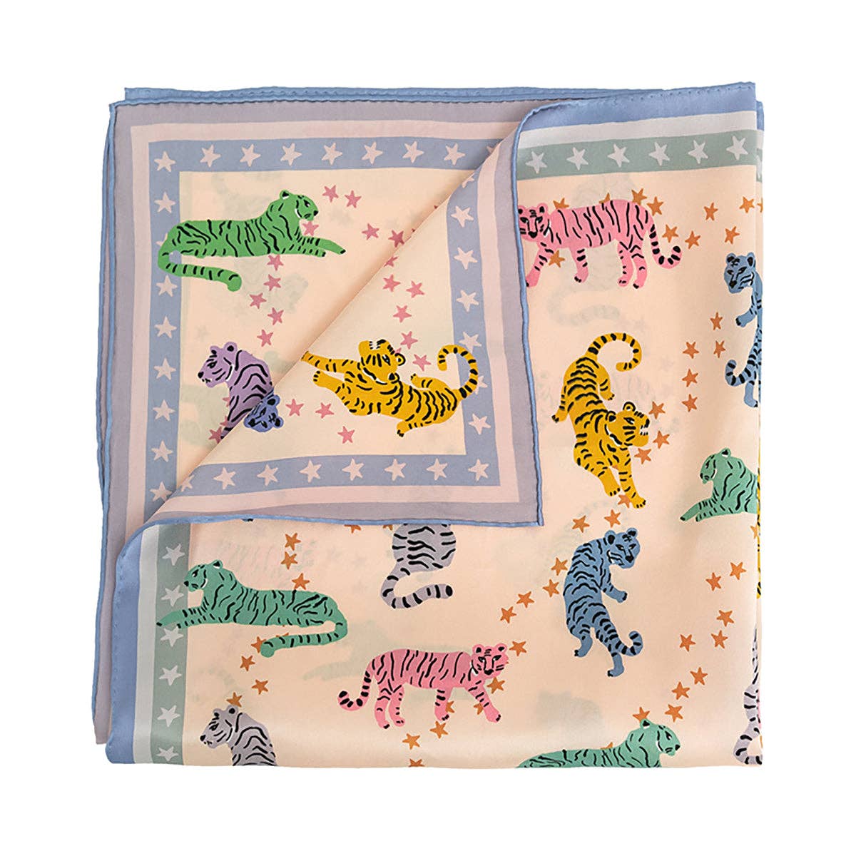 Dusty Blue "Neon Tigers" Silk Bandana Scarf for wholesale on Faire