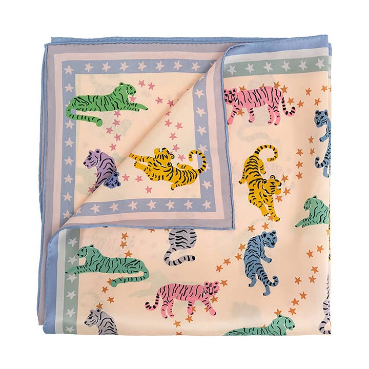 "Neon Tigers" Silk Bandana Scarf for wholesale by Lost Pattern NYC