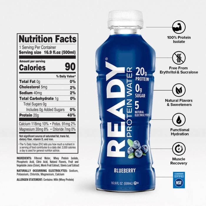 Ready - Wholesale Sports/Energy Drink - Ready® Protein Water - Blueberry (16.9oz, 12 pack)3