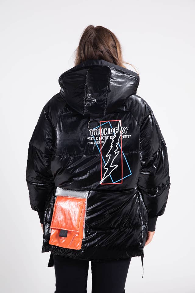 Pomme Rouge Paris - Wholesale Puffer Jacket - Women's - Patterned Down Jacket with Contrast Pocket (C6329)