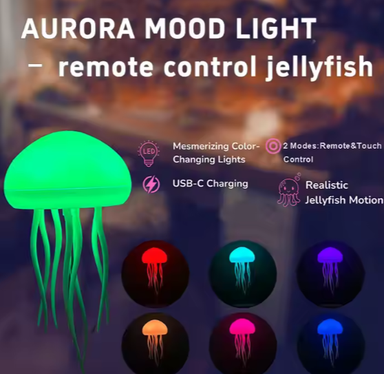 GulleeGadgets - Vente Lampes d'appoint/de bureau - Lampe méduse LED à dégradé de 10 couleurs – Télécommande et contrôle tactile1