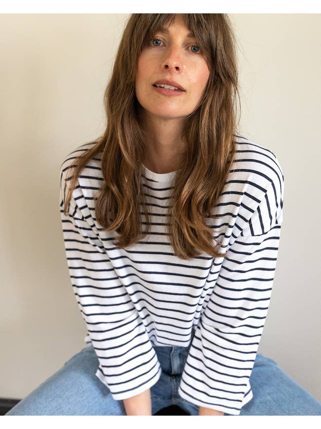 Ivy T - Wholesale T-Shirt - Women's - Erin 3/4 Organic Cotton Navy Breton T-Shirt3