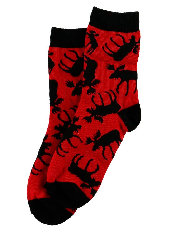 Red Classic Moose Kid Sock for wholesale by Lazy One