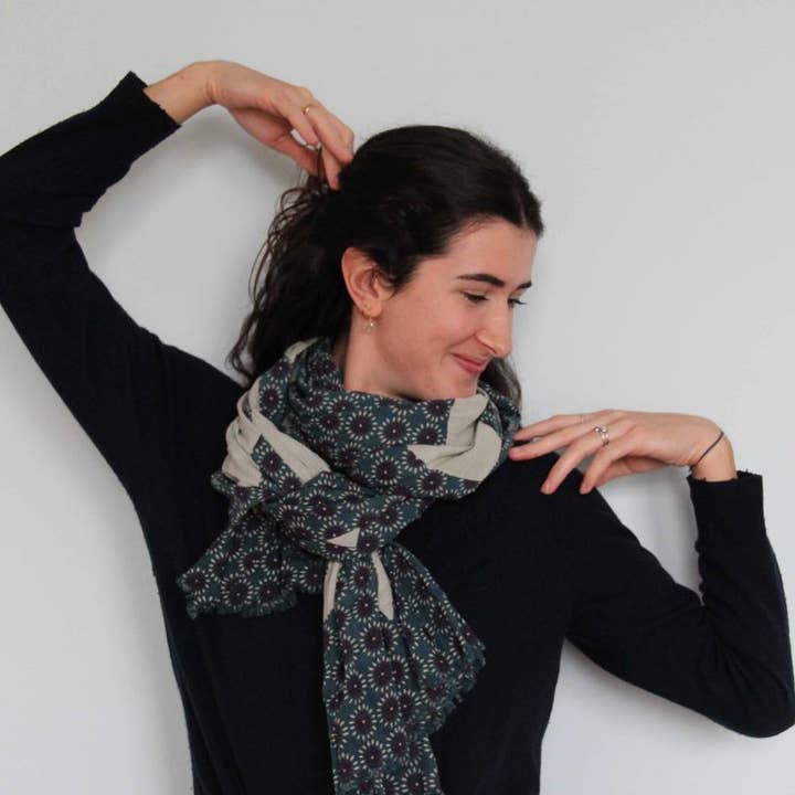 Les Belles Vagabondes - Wholesale Head Scarf - Women's - Organic Cotton Scarf Prunus Marine