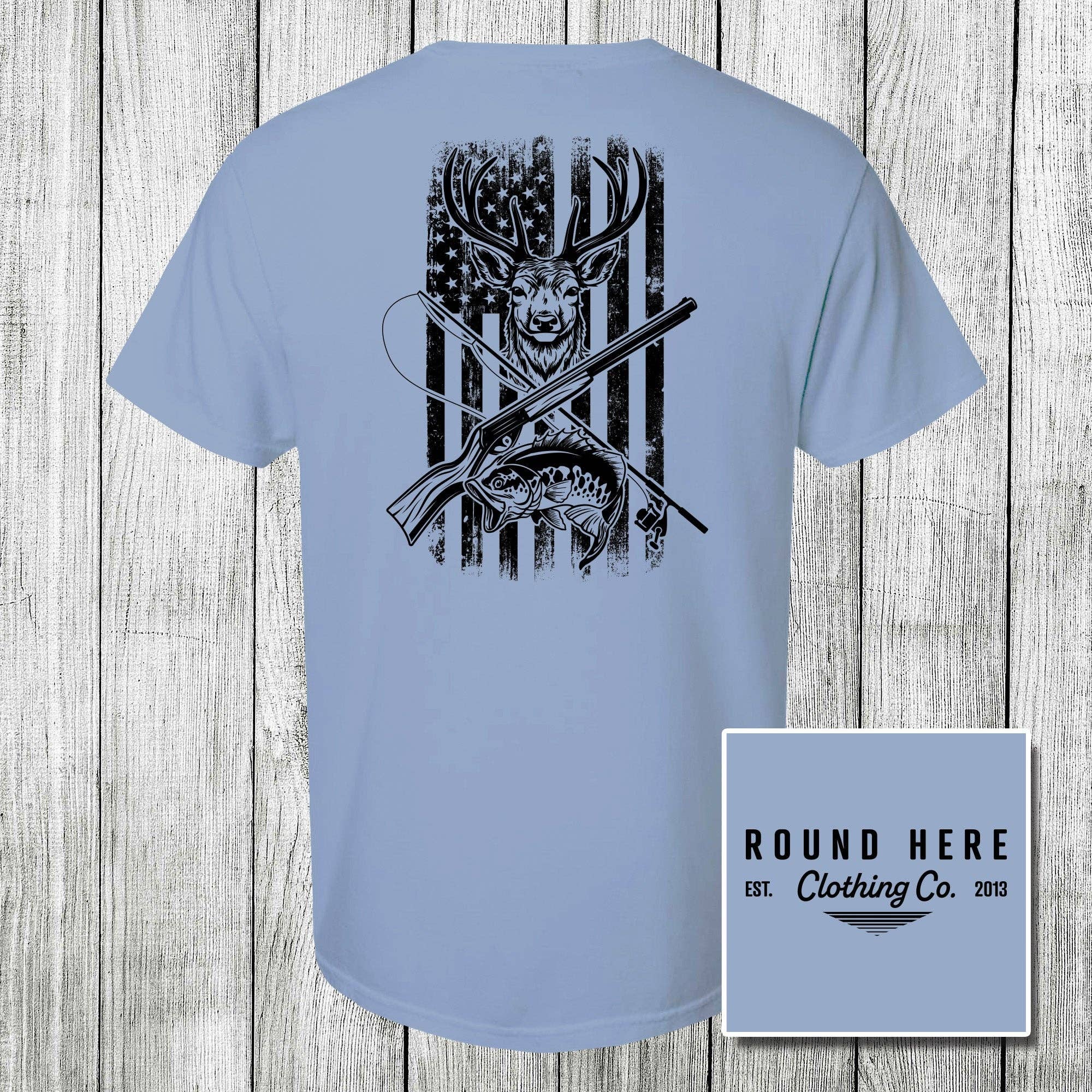 The Old North State - Wholesale Screen Printed T-Shirt - Unisex - 'Round Here Clothing Huntin and Fishin3