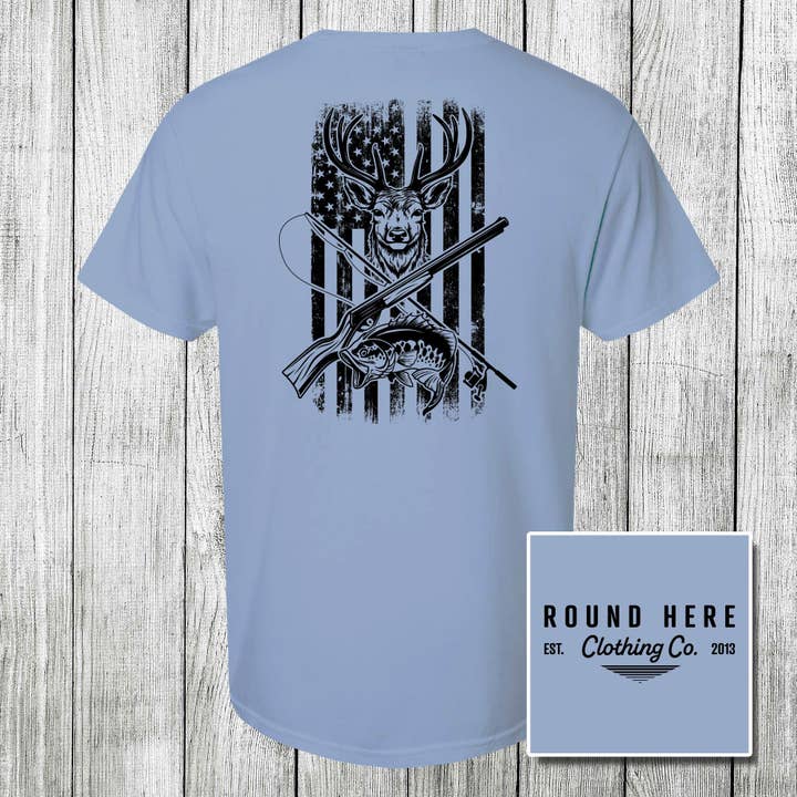 The Old North State - Wholesale Screen Printed T-Shirt - Unisex - 'Round Here Clothing Huntin and Fishin3