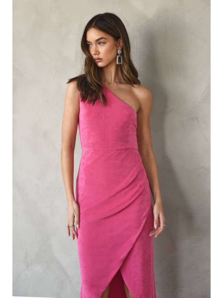Deep Pink Nelly One Shoulder Knit Dress for wholesale on Faire